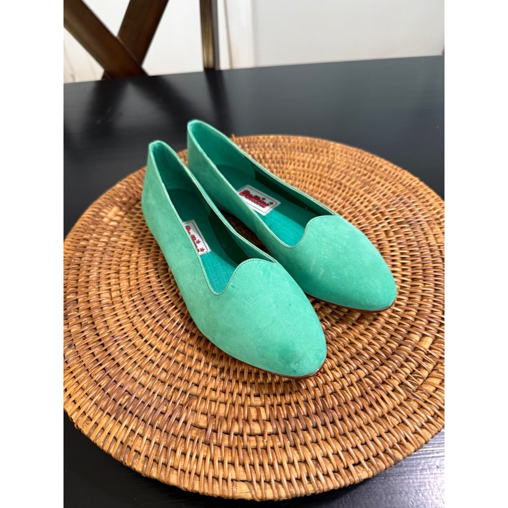 Bellini Teal Green Suede Leather Pointed Toe Flats Shoes Brazil Size 7.5M